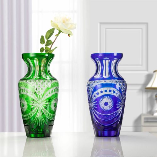 D220*H380mm Bohemian Cobalt Blue Leather Engraved Vase