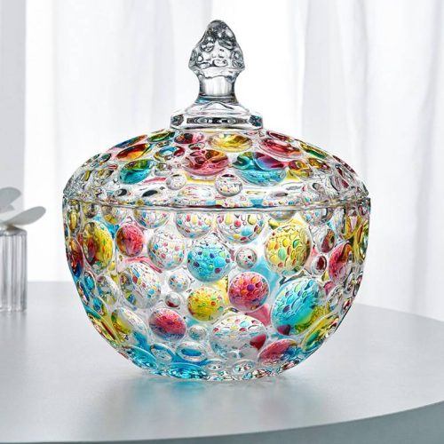 H135*W120 Nordic Creative Polka Dot Series Hand-Painted Crystal Glass Sugar Bowl with Lid