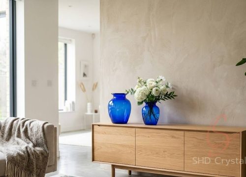 blue glass flower vase