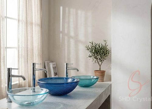blue glass washbasins