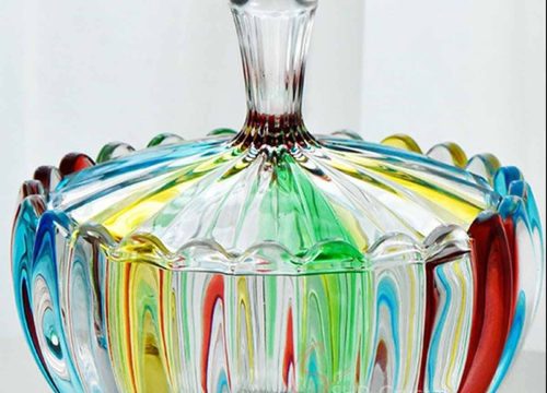 Multicolor Fluted Glass Candy Jar