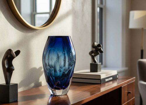 custom blue crystal vase