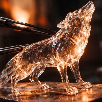 custom crystal glass wolf