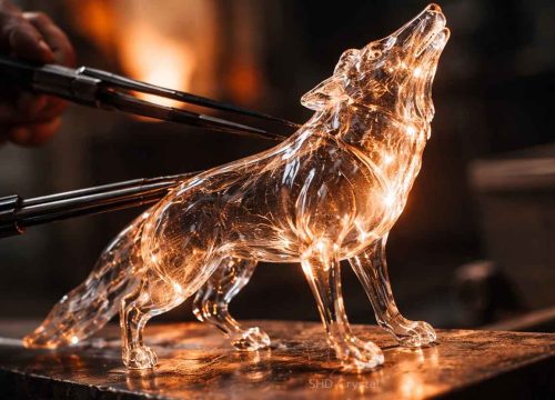 custom crystal glass wolf