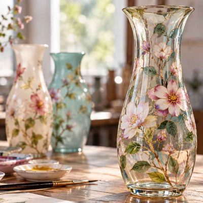 enamel flowers and glass