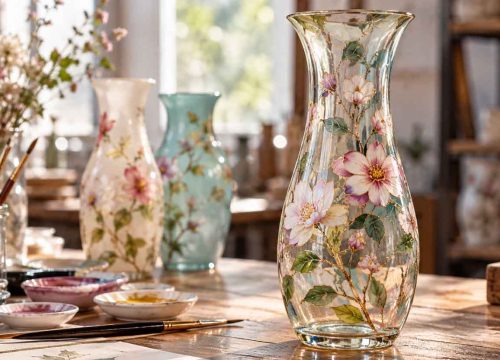 enamel flowers and glass