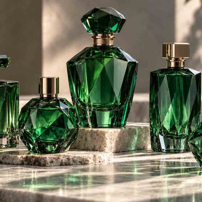 faceted emerald perfume bottles