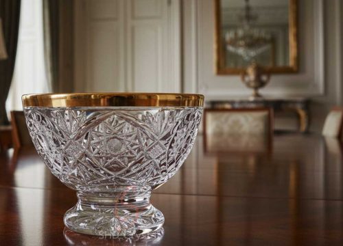 gold-rimmed carved crystal bowls