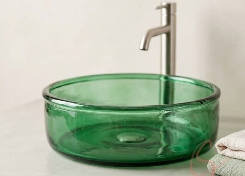 green glass washbasins