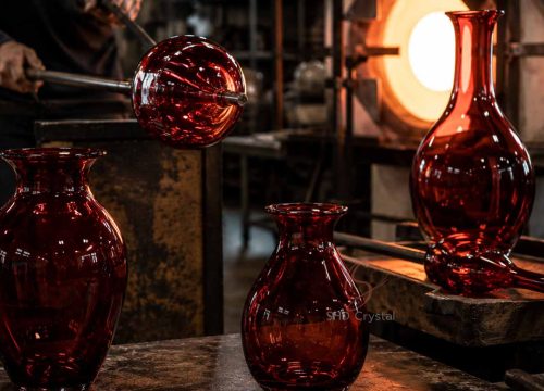 hand blown red crystal vase OEM