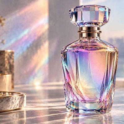 iridescent transparent perfume bottle