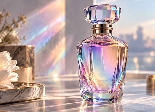 iridescent transparent perfume bottle