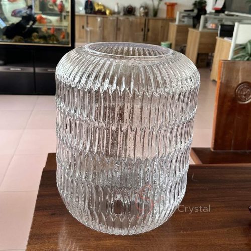 Clear Barrel Ribbed Crystal Lampshade