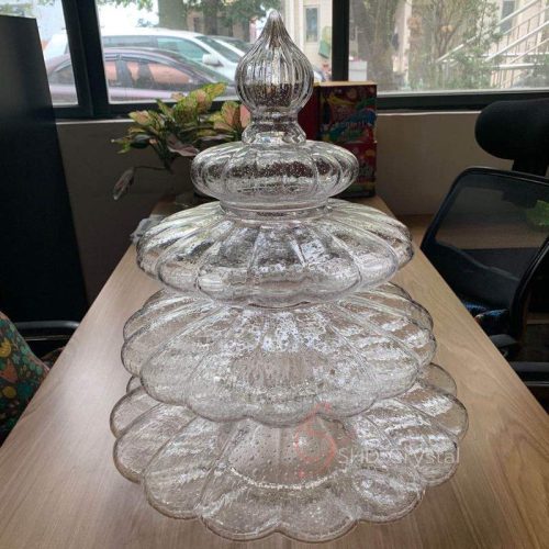 Clear Tiered Pumpkin Lobed Pagoda-Style Crystal Lampshade