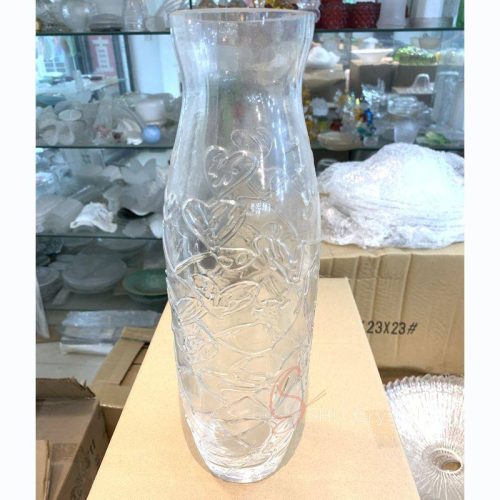 Clear Tall Botanical Relief Cylindrical Glass Lampshade