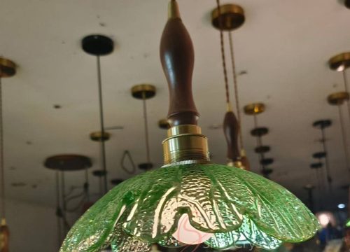 Green Maple-Leaf Textured Pendant Glass Lampshade