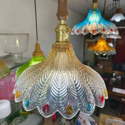 Clear Jewel-Embedded Leaf Glass Pendant Lampshade