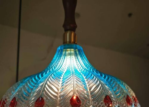 Blue Gradient Jewel-Leaf Glass Pendant Lampshade