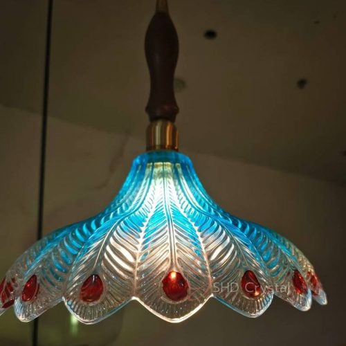 Blue Gradient Jewel-Leaf Glass Pendant Lampshade