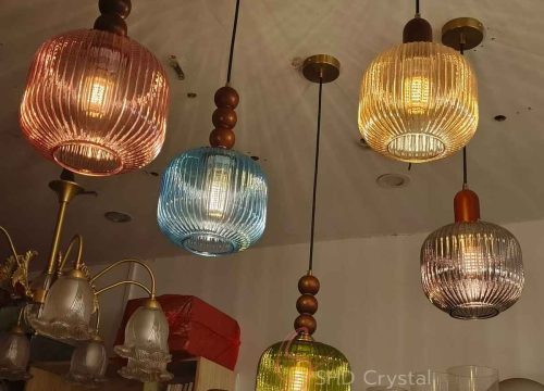 Ribbed Cylindrical Molded Glass Pendant Lampshade