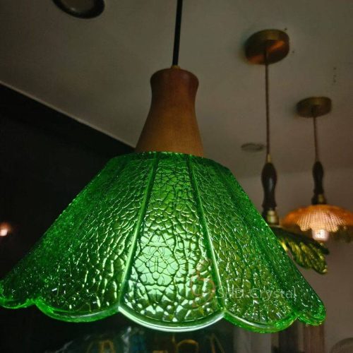 Green Ice-Crackle Glass Pendant Lampshade