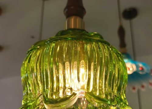 Green Hand-Blown Ribbed Petal Glass Pendant Lampshade
