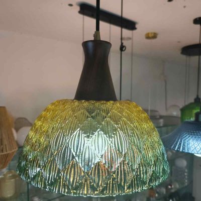 Green Layered Feather-Relief Glass Pendant Lampshade