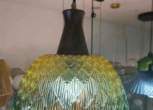 Green Layered Feather-Relief Glass Pendant Lampshade