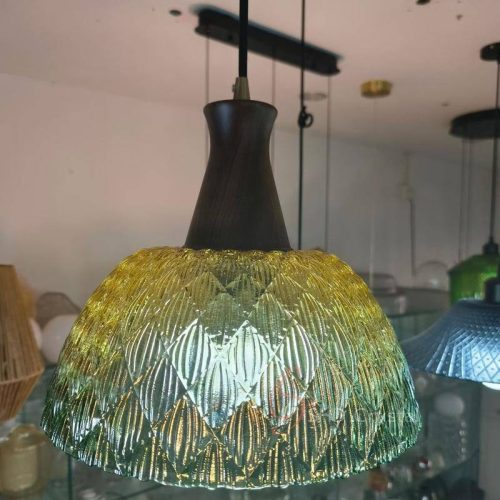 Green Layered Feather-Relief Glass Pendant Lampshade