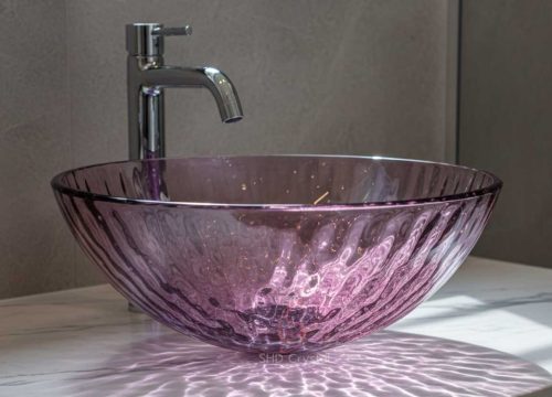 purple glass washbasins