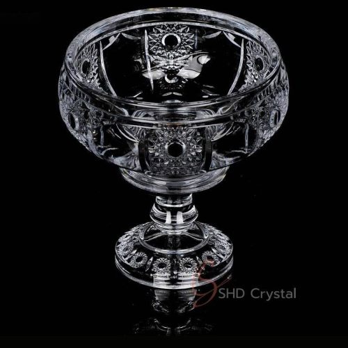 Clear Crystal Glass Cut Compote Bowl with Pedestal – Starburst Panel Cut
