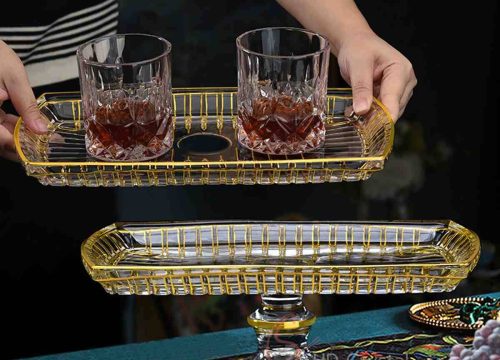 Swallow Tail Pedestal Gold Glass Rectangular Tray