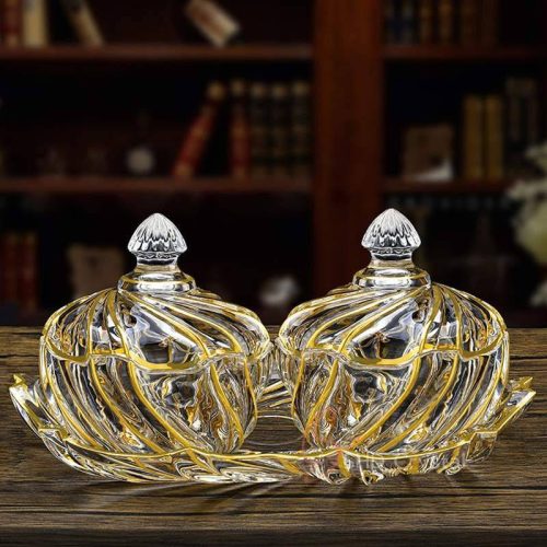 Whirlwind Gold Glass Candy Jar Set with Tray
