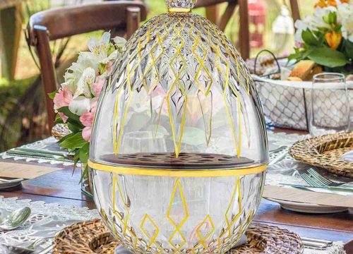 Luxury Gold-Plated Crystal Glass Egg-Shaped Cutlery Storage Dome–Intersecting Arrow