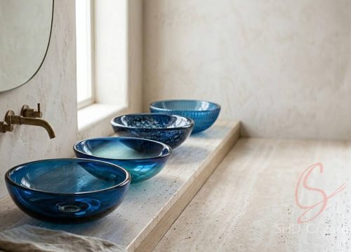 wholesale blue glass washbasins